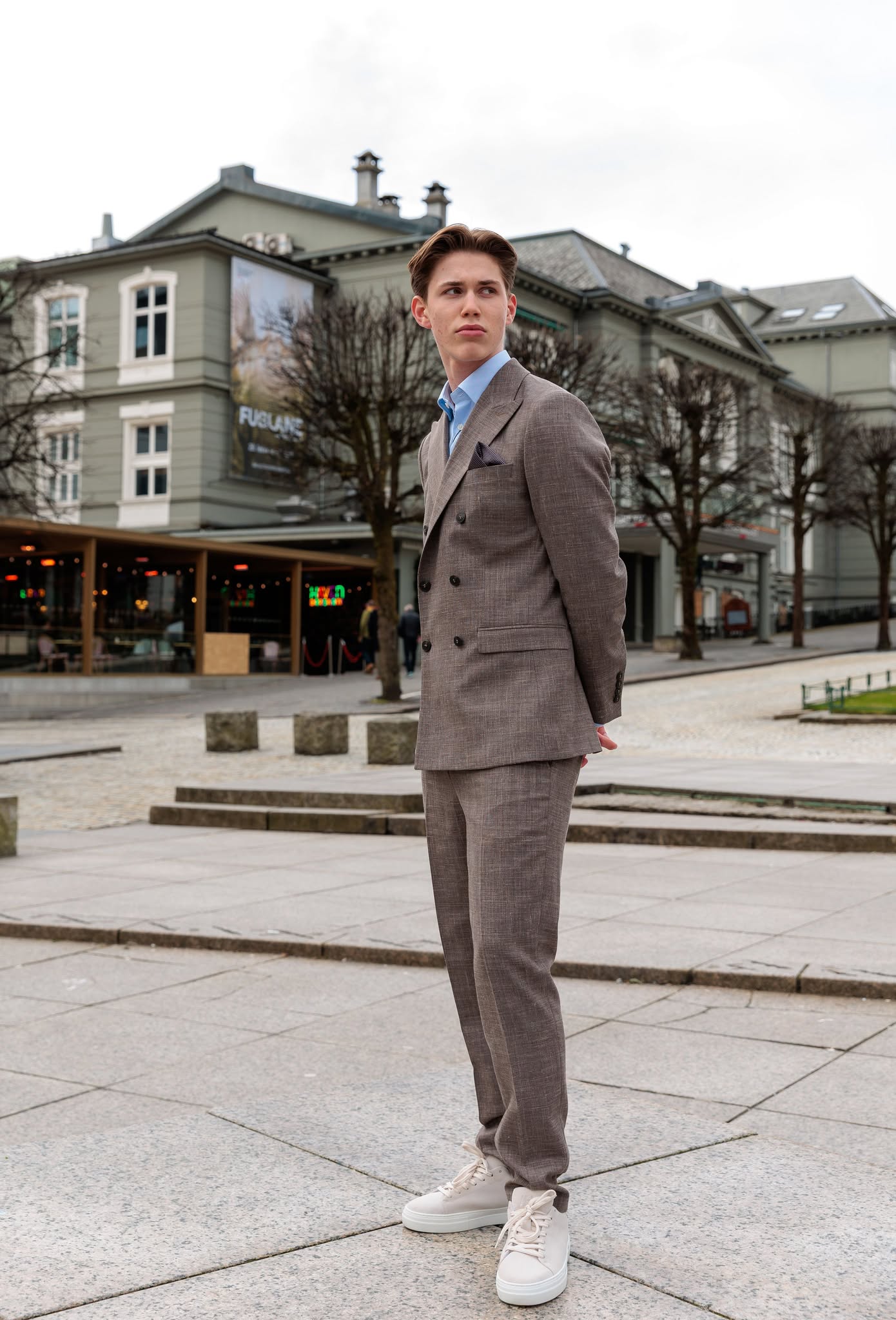 Slim Oasis Lin Dressbukser - Brun/ Dark Sand Melange